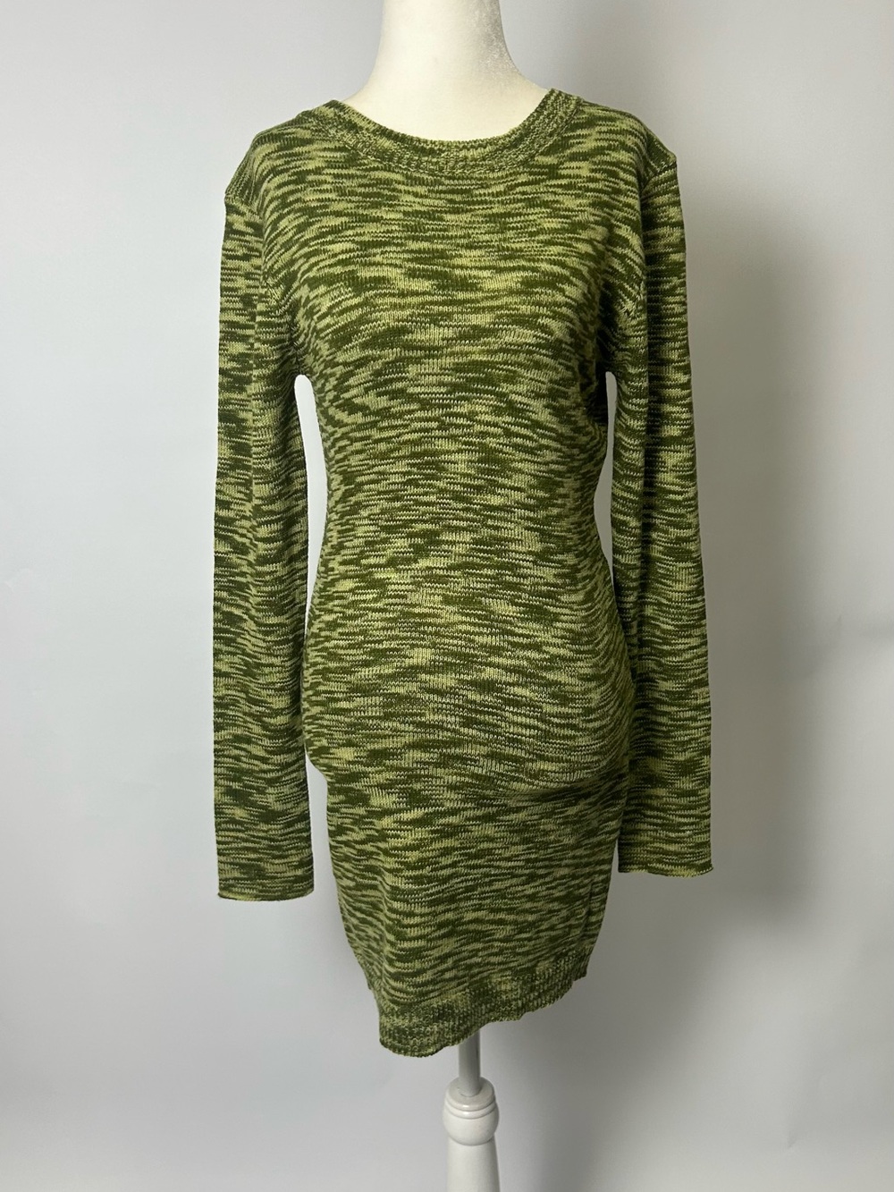 Green Marled Knit Long-Sleeve Dress